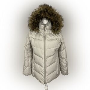 Calvin Klein Jacket Women’s M Beige Down Puffer Faux Fur Hood LN